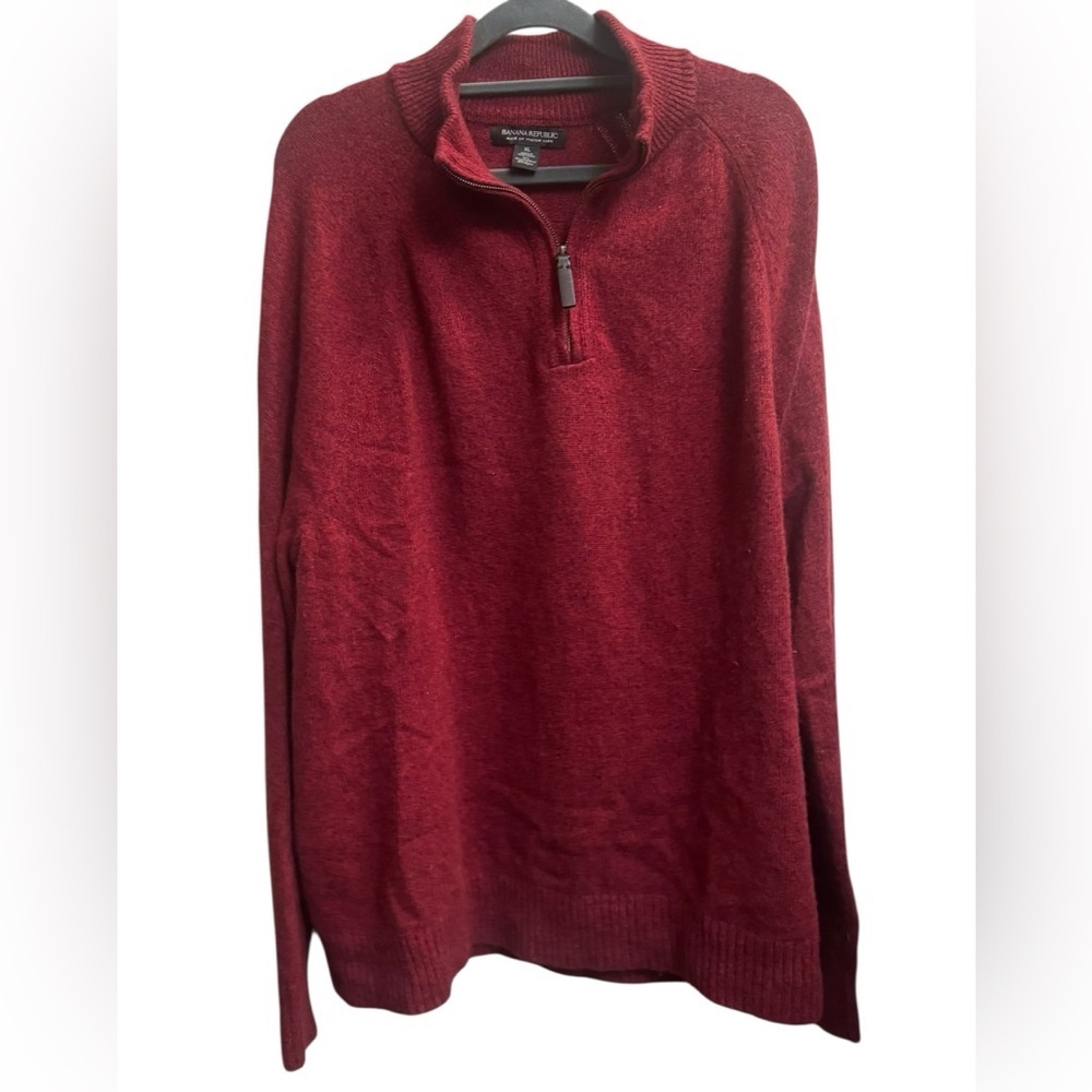 WOOL BANANA REPUBLIC Red Men's Quarter Zip Sweater Cardigan SZ XL Quiet Luxury